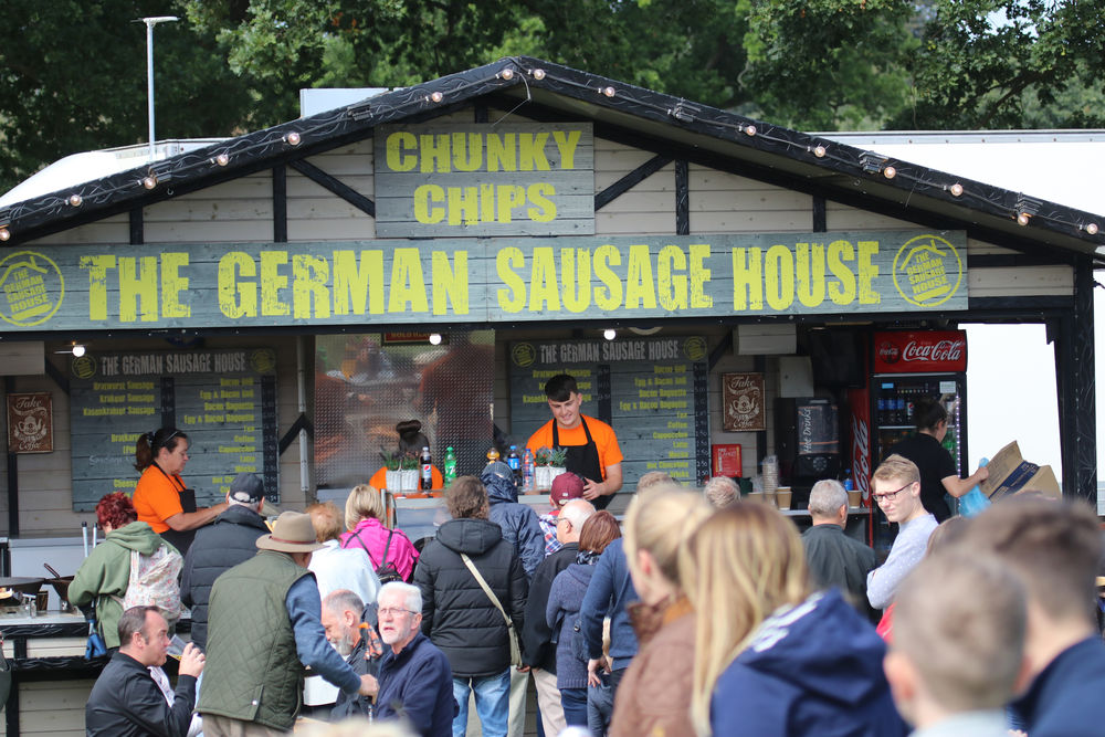 The German sausage and chips food stand at Sandringham Country Fair; Norfolk 2019
 #sandringhamfair #countryfair #germansausagehouse #fancyfastfood #germansausage #chunkychipstand #norfolkfairs