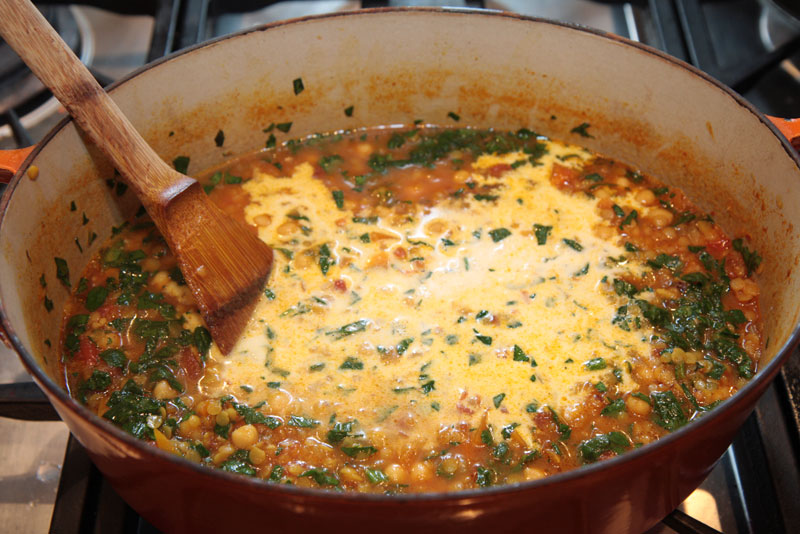 Moroccan chickpea, lentil and spinach stew