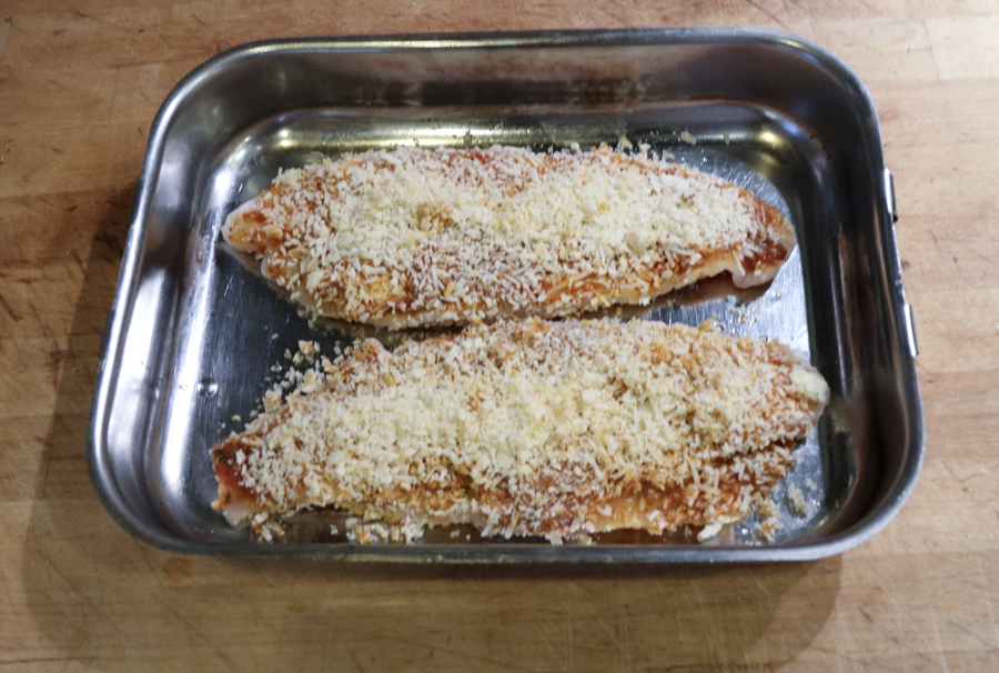 Baked cod with tomato and parmesan crust ready to bake.jpg. Baked cod with tomato and parmesan crust ready to bake.jpg.