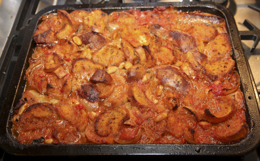 Duck and sausage cassoulet, French recipe