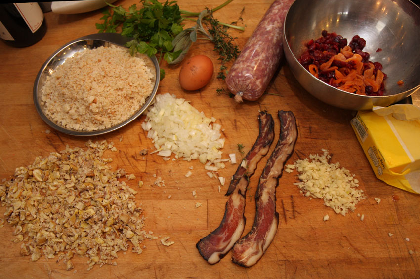 Bacon, chestnut and cranberry stuffing ingredients.jpg.