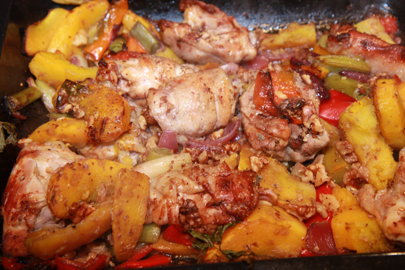 Chicken and butternut squash with sage and walnuts