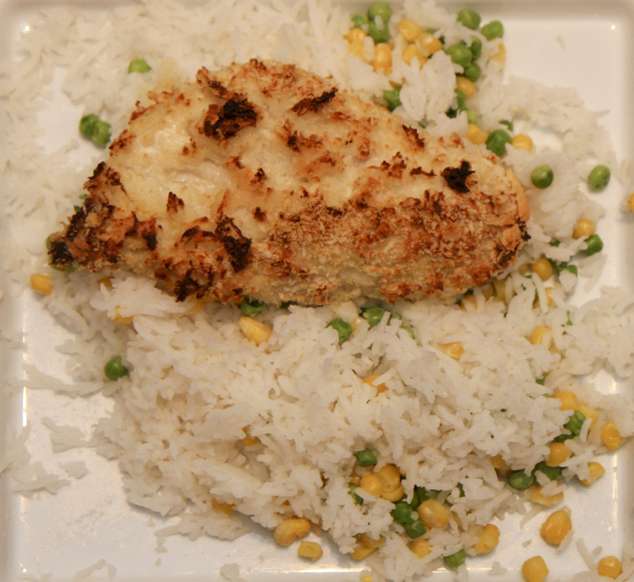 Breadcrumbed curry chicken breasts