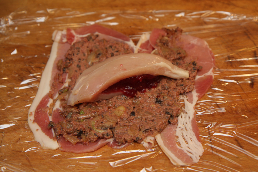 Chicken Wellington bacon spread with pate.jpg.