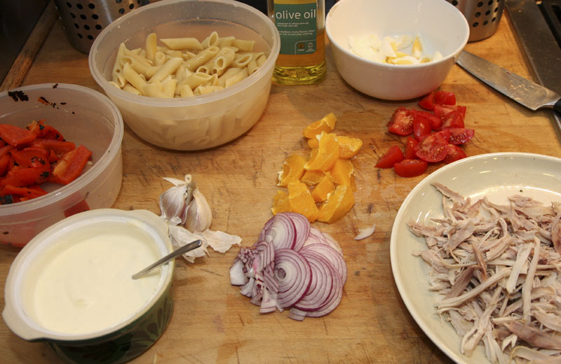 Quick creamy chicken pasta salad ingredients.jpg. Quick creamy chicken pasta salad ingredients.jpg.