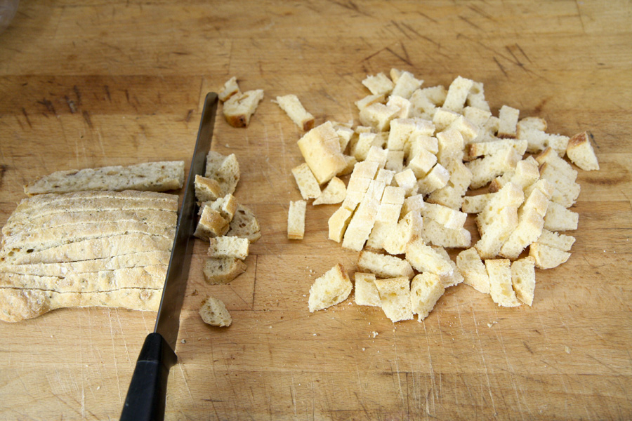 Ciabatta bread cut into croutons.jpg.