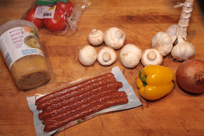 Kabanos and lentil casserole ingredients.jpg.