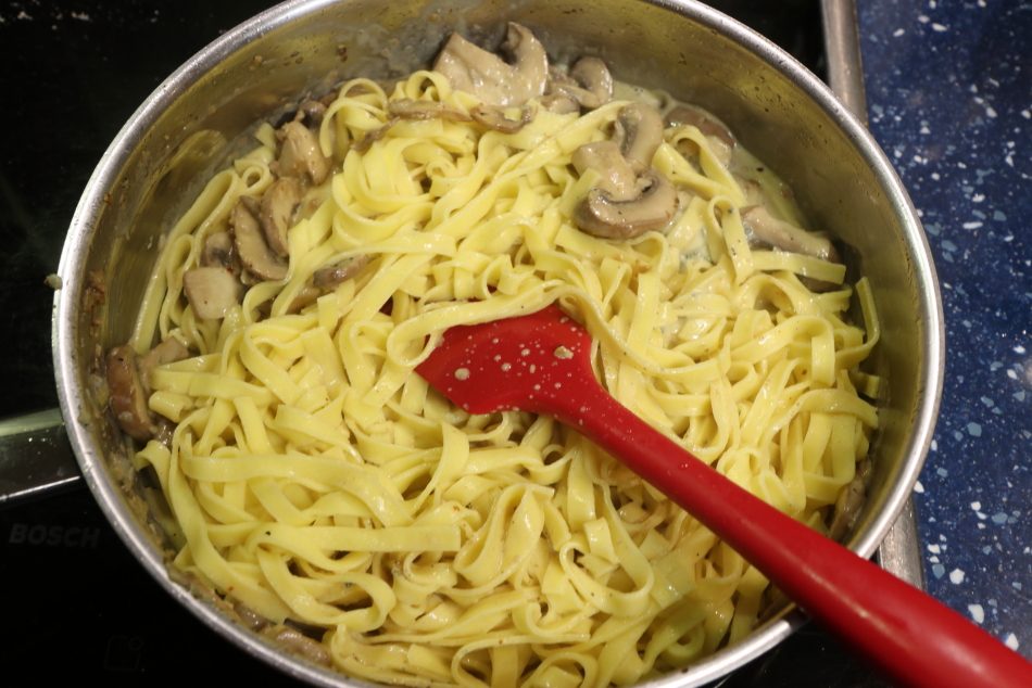 Baked ribbon pasta with stilton, mushrooms pasta added.jpg.