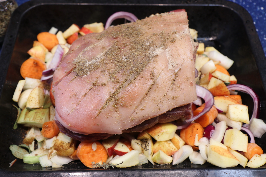 Overnight roast pork shoulder oven ready.JPG.