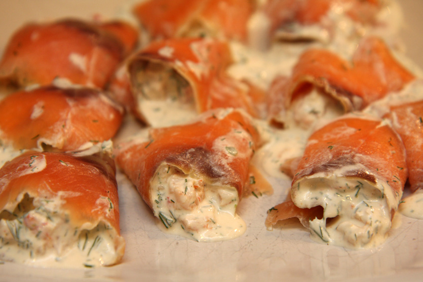 Smoked salmon and crayfish parcels