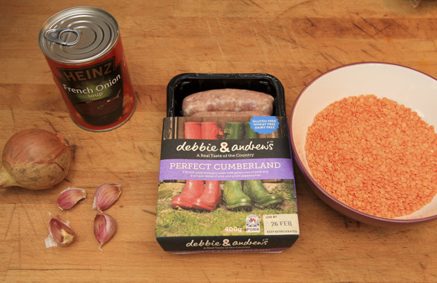 Sous vide sausages lentils onion soup ingredients.jpg.