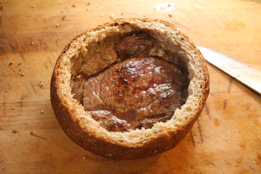 Shooter&#39;s sandwich - First steak added.jpg.