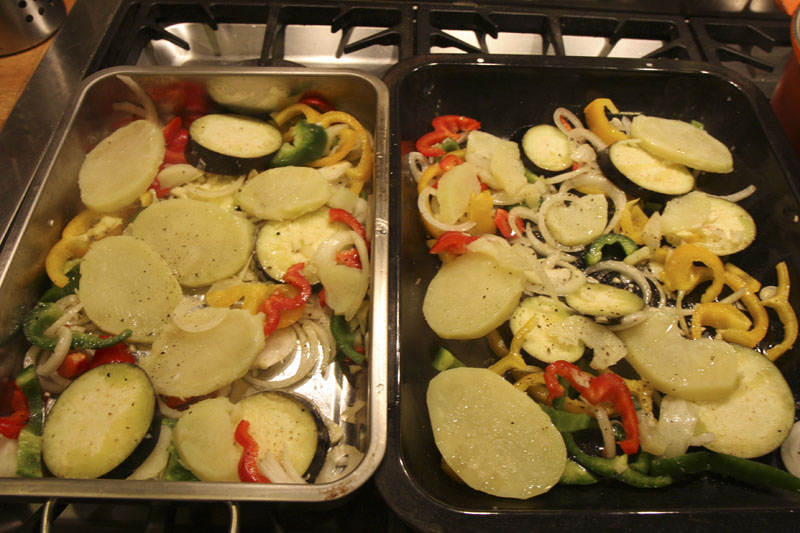 Roast vegetable moussaka two trays.jpg.