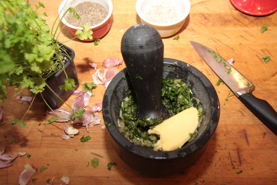 Making the garlic herb butter.jpg. Making the garlic herb butter.jpg.