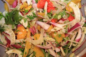 Bean salad with fennel & roasted peppers