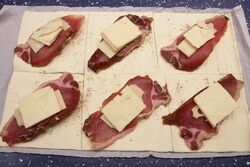 Cheddar popped on top of the bacon (with some extra Emmenthal!)