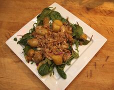 Smoked mackerel salad with grapefruit and potato salad