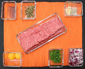 Home made beef burgers - the ingredients