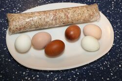 970g tube of Bramblebee Farm Lincolnshire sausage meat [£3.50 - March 2018] & six local eggs