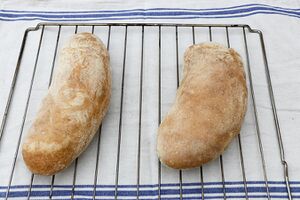 Ciabatta loaves (breadmaker dough, oven bake)