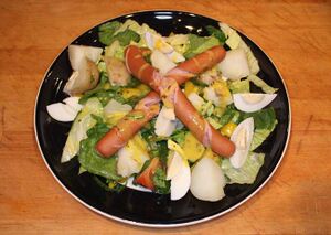 Frankfurter salad with mustard dressing