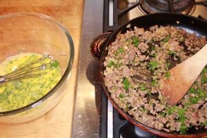 Fried spiced kidneys and the egg mix