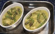 Add the asparagus tip when ready to bake