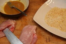 Spicy egg-dip and breadcrumbs