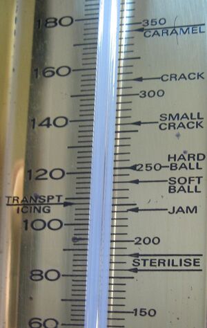 Sugar stages shown on a thermometer