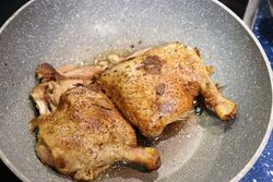 Duck legs browned with a Mapp blowtorch