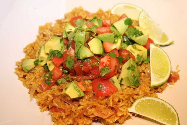 Red lentil kedgeree with avocado and tomato Indian recipes
