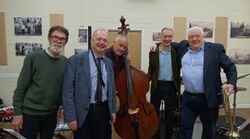 Say 'Cheese': Dave Newton, Alan Barnes, Arnie Somogyi, Matt Fishwick and Bruce Adams