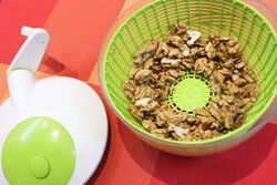 You can use a salad spinner to remove excess brine.