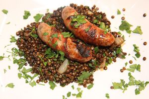 Cumberland sausages with Puy lentils