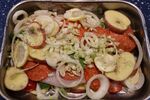 Thumbnail for File:Basa baked with potatoes, tomatoes and fennel recipe ready to bake.jpg