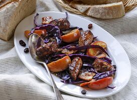 Sausage, bacon, red cabbage and apple bake (GF)