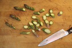 Chopped on the diagonal according to tenderness