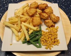 Sagitta chips served with Goddard's chicken nuggets