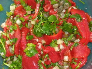 Roast red pepper salad with capers and preserved lemons