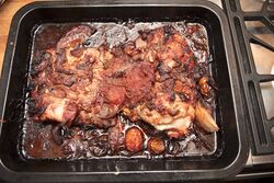 Pork after 3 hours of slow cooking