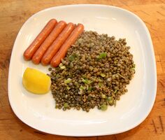 Frankfurters with ginger lentils