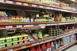 Jars of Chinese and Oriental spices and sauces