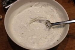 Garlic dip, ready to stand for a few hours so the flavours can develop