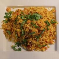 Crayfish and coconut rice cake with hot chillies