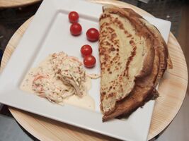 Smoked salmon pancake stack