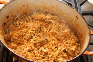 Pulled chicken - after reducing the sauce and adding back the shredded chicken